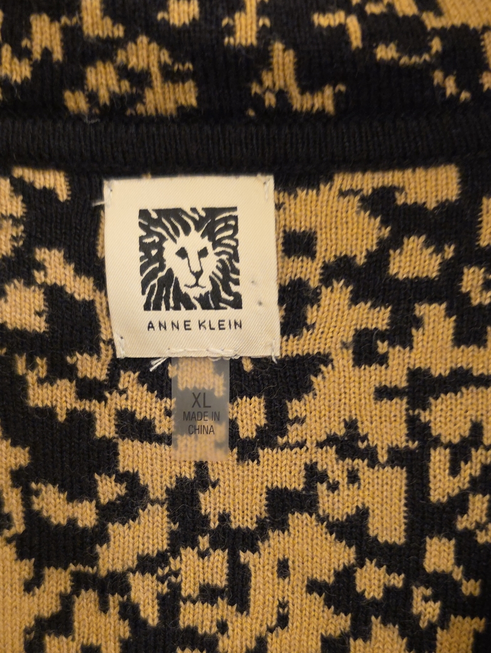 Anne Klein Beige and Black Patterned Long Cardigan with Black Trim - Picture 2 of 4